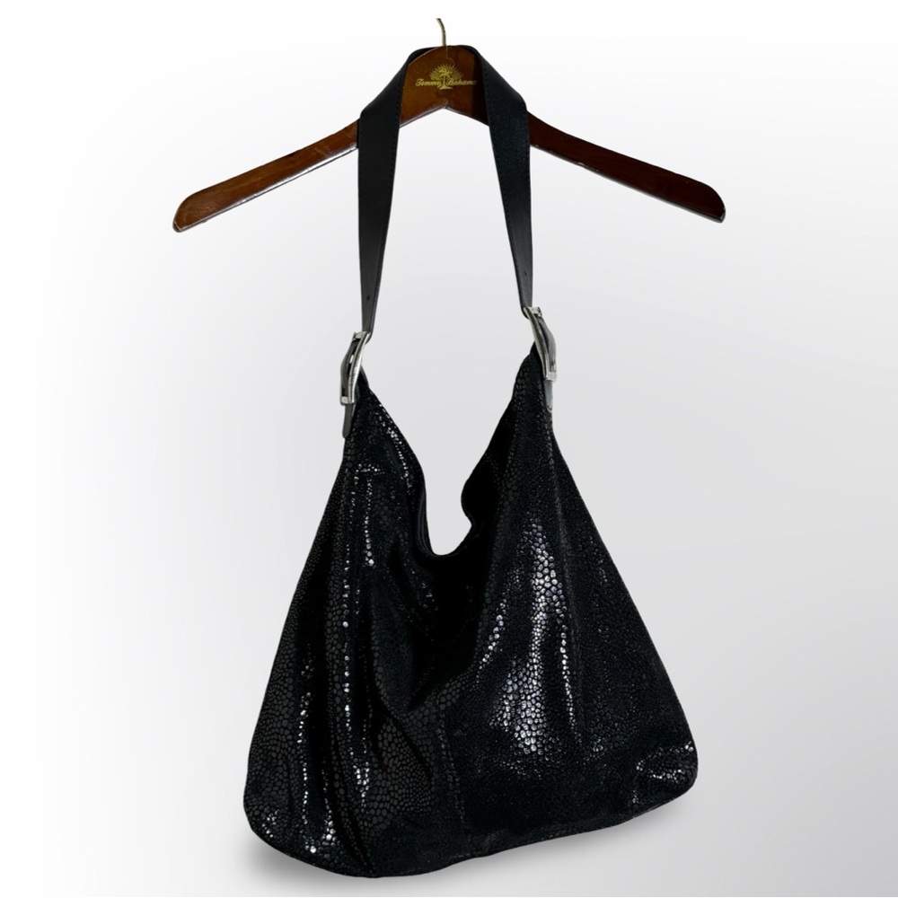 Albanese Handcrafted Black Textured Leather Tote Shoulder Bag Made in Argentina